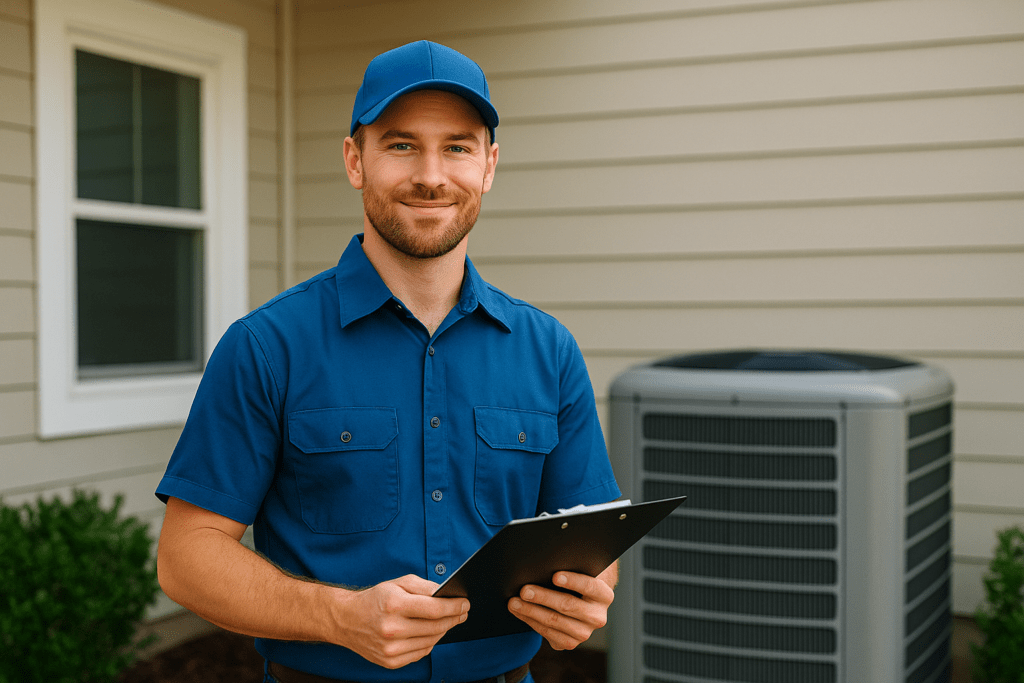 HVAC Technician by Beige Siding