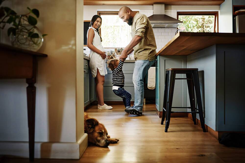 happy family in kitchen