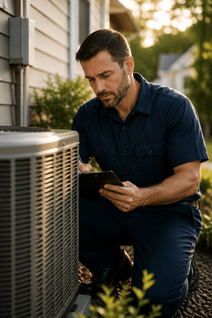 classic-comfort-technician-inspecting-outdoor-ac-unit